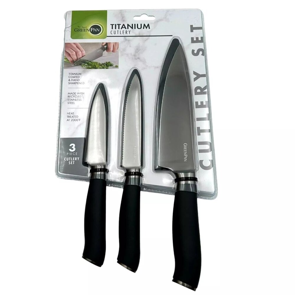 GreenPan 3pc Titanium Starter Cutlery Set‎ Eco-Friendly Heat Treated Slip-Resist